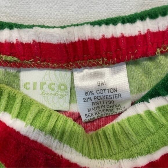 Red and Green Striped Footies Pants holiday Christmas Size 9 Months - Picture 4 of 6